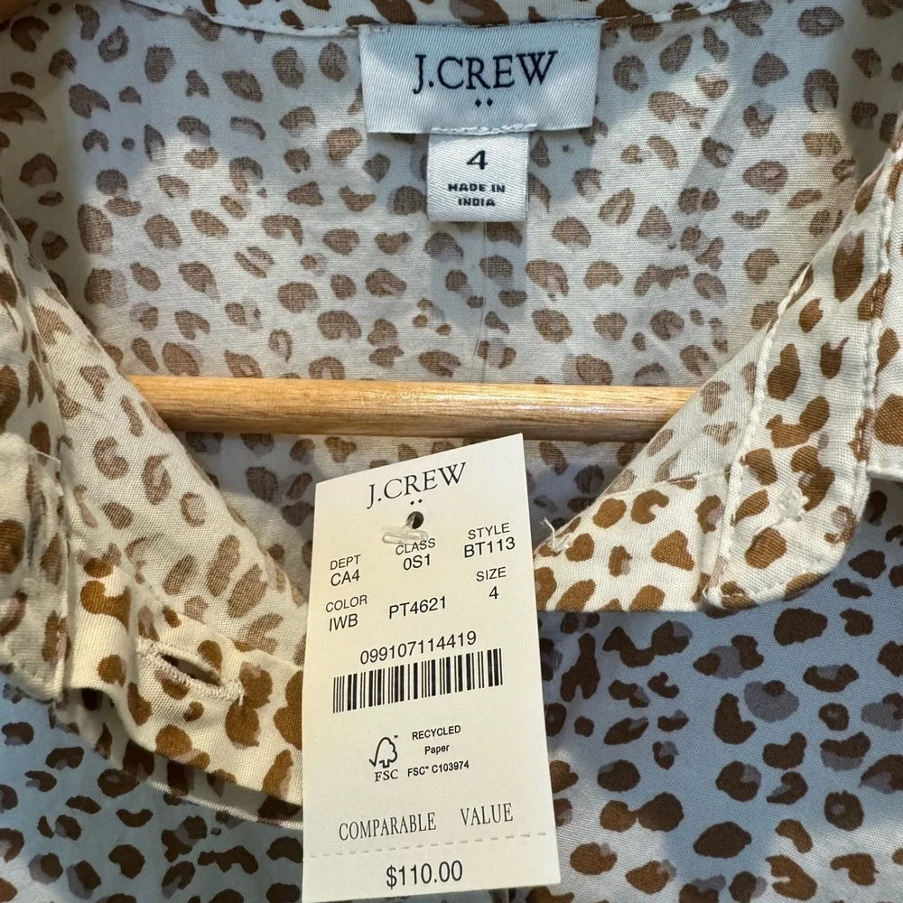 J. Crew Short Sleeve Collared Dress Brown/white Pattern Size 4
